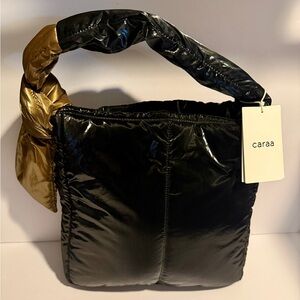 NWT Caraa Sport Fractus Quilted Puffer Tote Bag Black Gold NEW